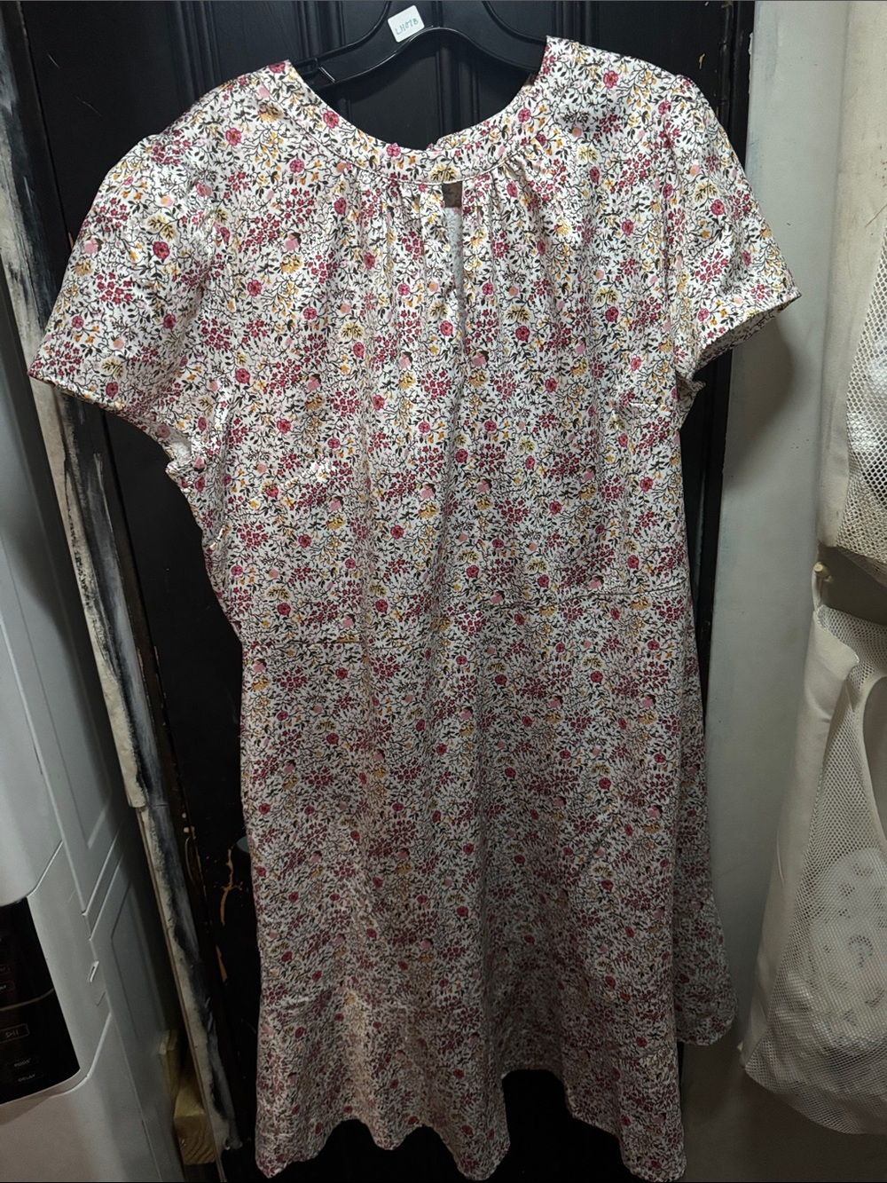 Ann Taylor White Floral Midi Dress with Pink and Yellow Accents
